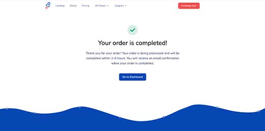 Order completed page preview